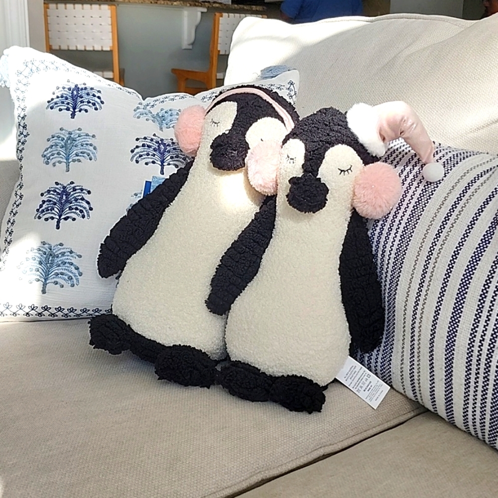 Penguin Set Accent Pillows Pink Santa Hat Viral Pink Christmas Plush Fuzzy New